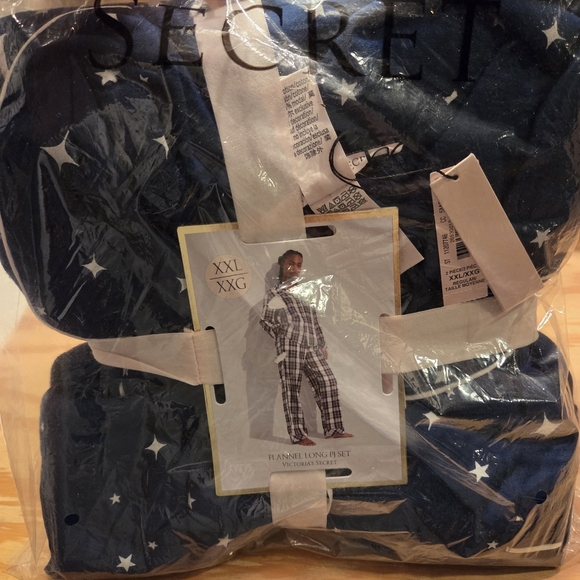 VICTORIA'S SECRET Flannel Long Pajama Set - Blue w/ Stars - XXL - Picture 5 of 6